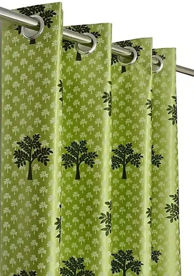 Polyester Printed Window & Door Curtains, Pack of 2, Green, 5 feet
