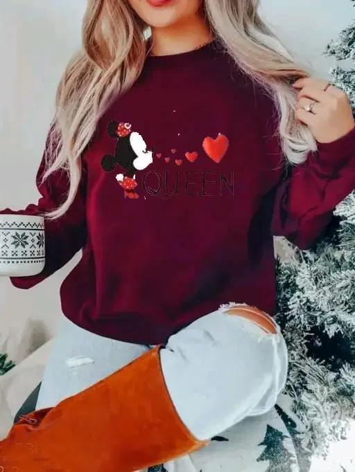 Fleece Printed Full Sleeves Sweatshirt for Women & Girls (Maroon, S)