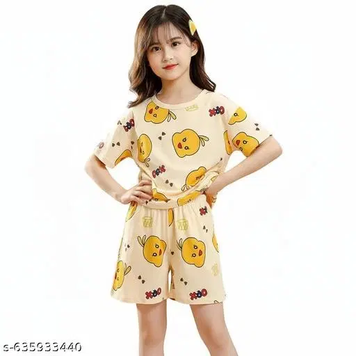 Night Suit for Girls (Yellow, 5-6 Years)