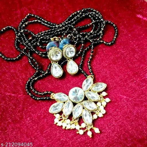 Alloy Mangalsutra With Earring for Women, Black