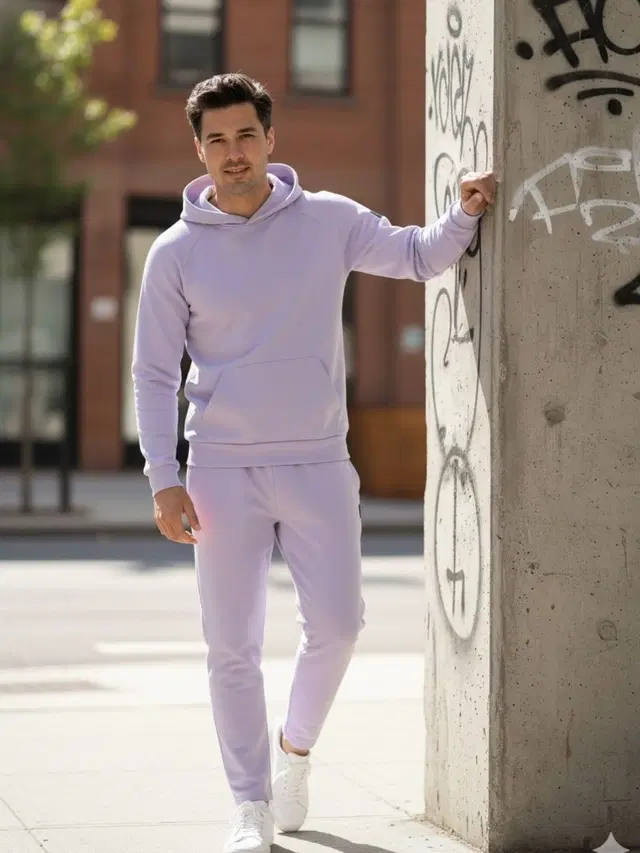 Fleece Tracksuit For Men, Light Purple (XL)