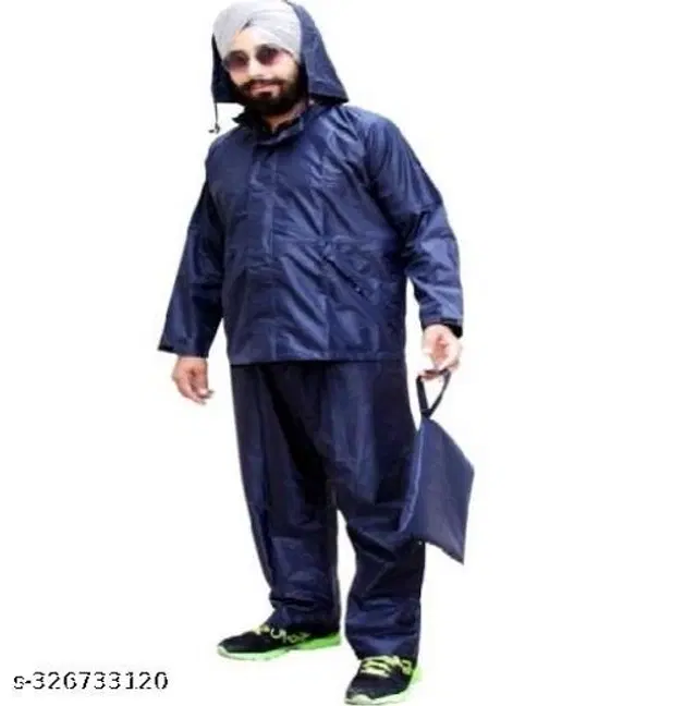 Polyester Rain Coat for Men, Blue, M