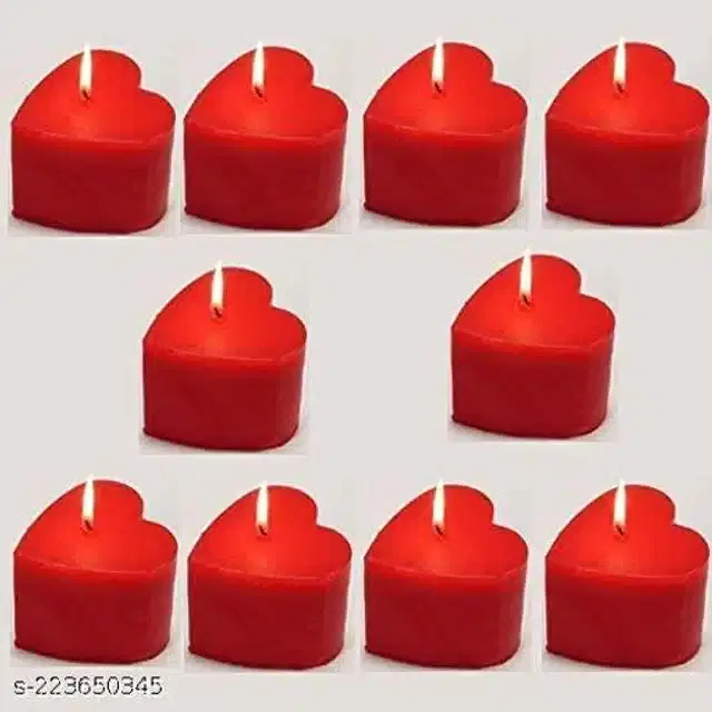 Heart Shaped Candles, Red, Pack of 10