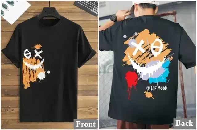 Printed Oversized Half Sleeves T-shirt for Men (Black, XL)