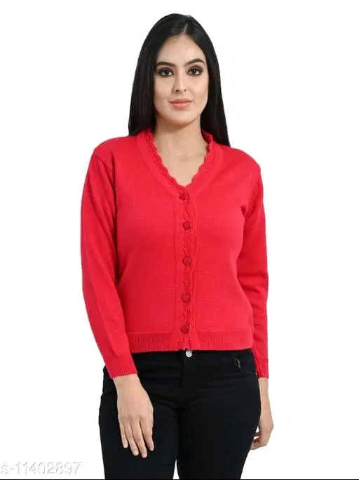 Acrylic Solid Sweater for Women (Dark Pink, M)