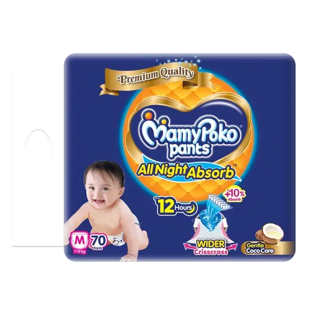 Mamypoko Pants Premium All Night Absorb Pant Style Baby Diapers (Medium) 70 Pants