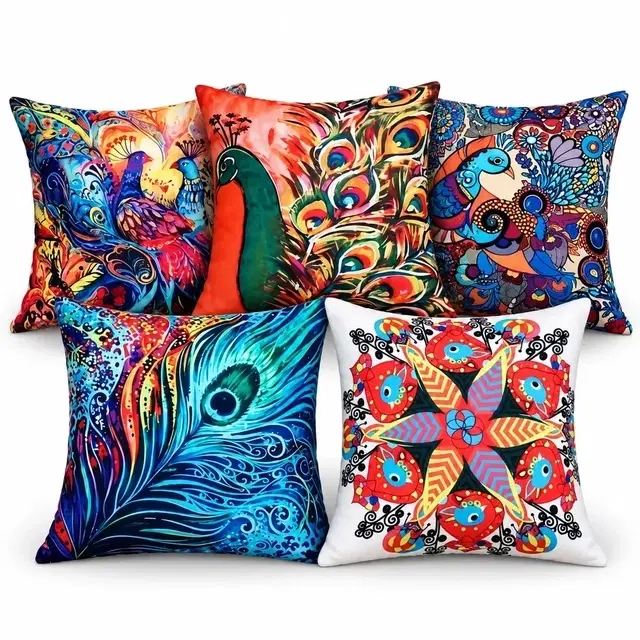 Peacock Printed Cushion Cover Pack Of 5