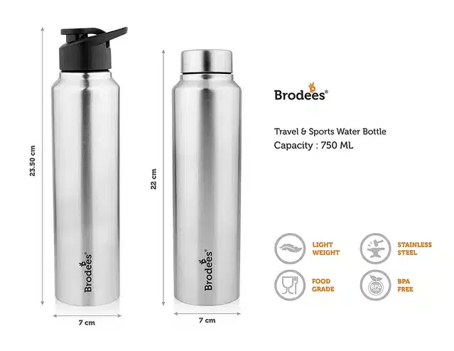 Brodees Neer Stainless Steel Water Bottle, Set Of 2 Pcs, 750 ml Of Each, A-20