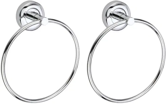 Stainless Steel Multipurpose Towel Ring with Wall Flange, Silver, Set of 2