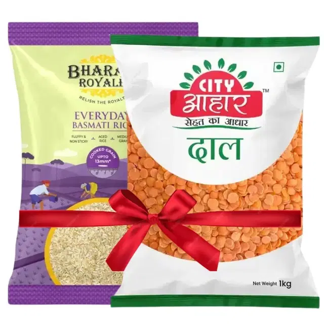 Bharat Royale Everyday Basmati Rice 900 g + City Aahar Masoor Dal 1 Kg