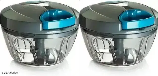 Plastic Vegetable Chopper, Blue & Black, 450 ml, Pack of 2