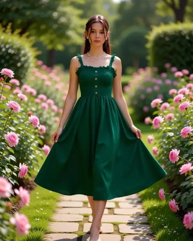 Poly Crepe Dress for Women (Green, S)