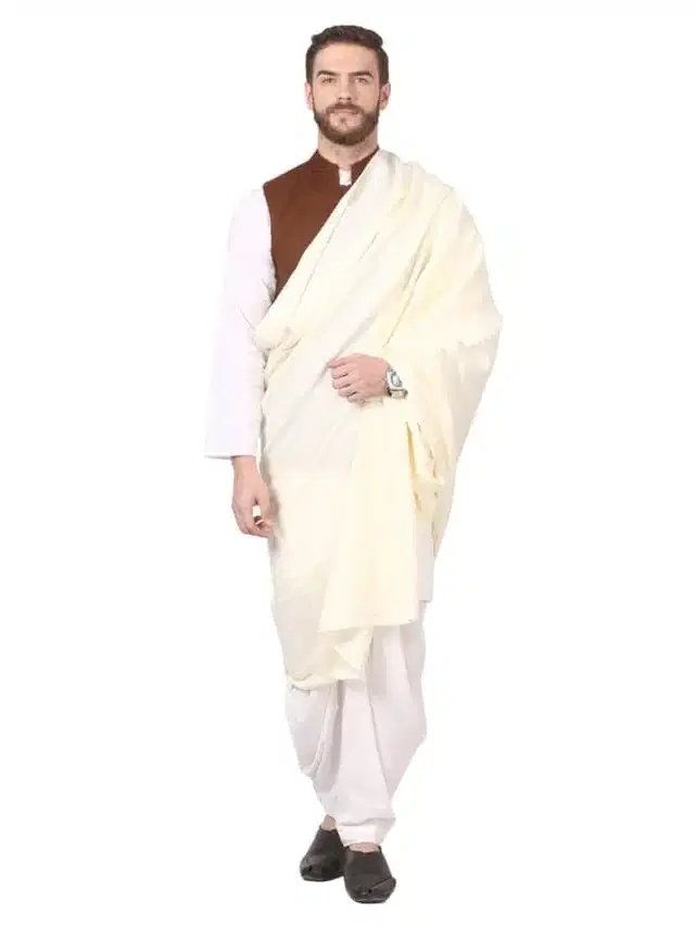 Woolen Solid Shawl for Men (Cream)