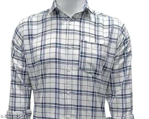 Cotton Blend Checked Shirt for Men, White (M) Pack of 1