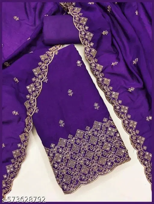 Embroidered Lucknowi (Purple, 6.85 meter (3XL)) (Purple, 6.05 meter (M)