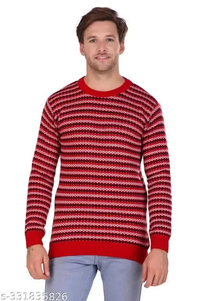 Acrylic Sweater for Men (Red, L)