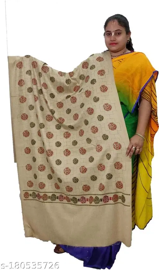 Kavim Beige Wool Printed Shawl for Women (Beige, Free Size)