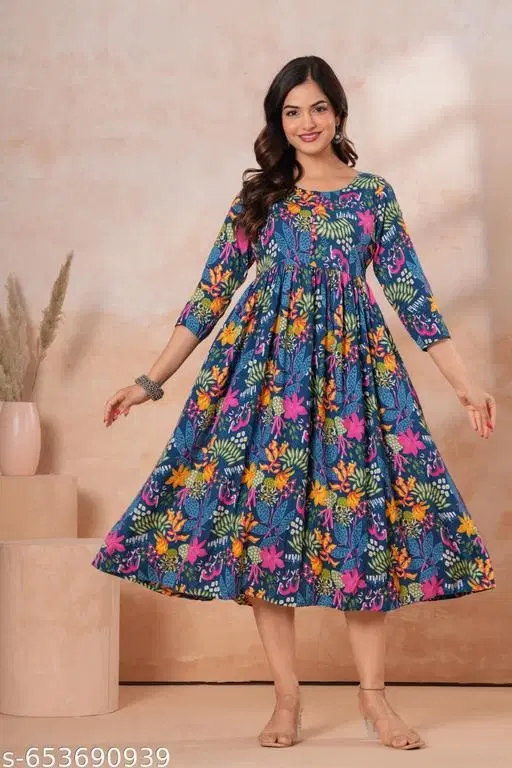 Rayon Kurti for Women, Blue (S)