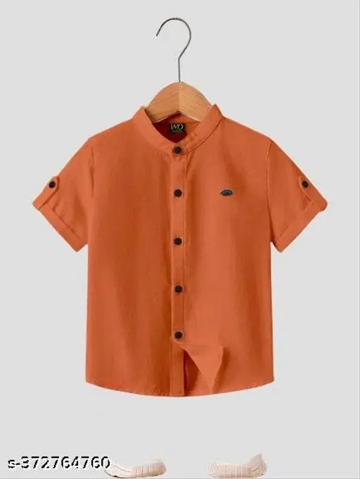 Solid Mandarin Collar Shirt for Boys (Brown, 12-13 Years)