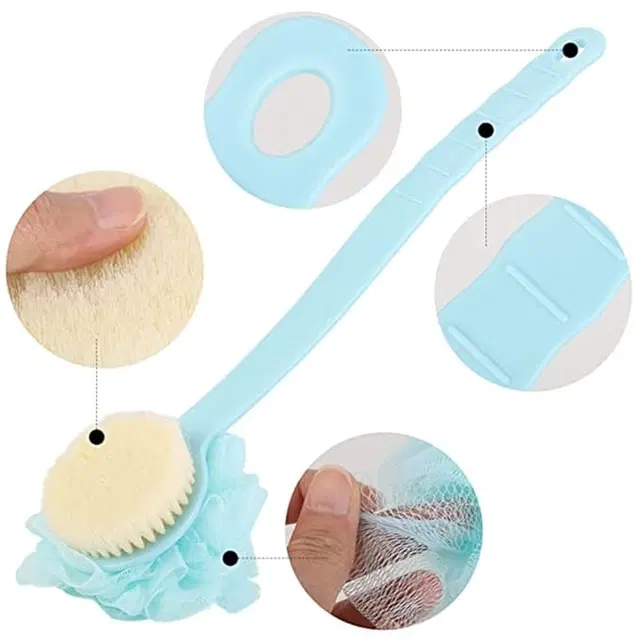 2-in-1 Loofah with Handle Body Back Scrubber cum Bath Brush, Assorted