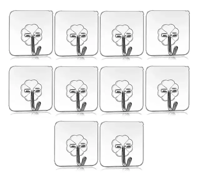 Metal Heavy Duty Sticky Waterproof Wall Hooks, 10 Pcs, Silver