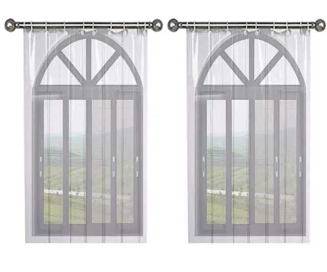 PVC AC Curtain for Window with 16 Plastic Rings, Transparent, 4.5 X 5 Feet, Set of 2, W-20