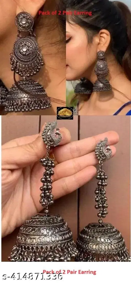 PRINCESS STYLISH BEAUTIFUL OXIDISED SILVER TRENDY JHUMKA EARRINGS