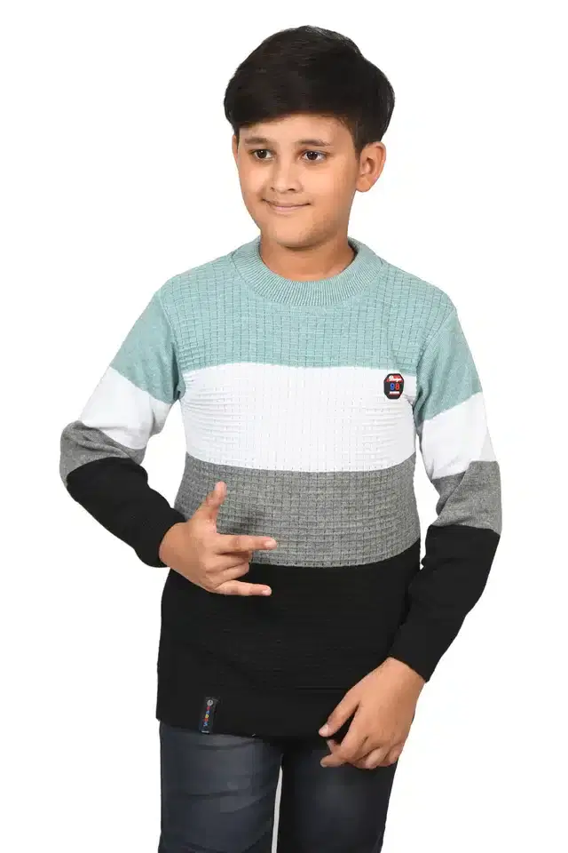 Full Sleeves Sweater for Boys (Sky Blue & White, 8-9 Year)