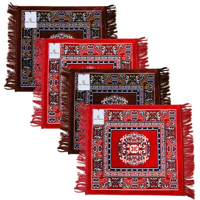 Velvet Pooja Mat for Home, Multicolor, 19x19 inches, Pack of 4