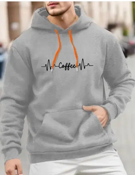 Fleece Printed Hoodie for Men (Grey, XL)