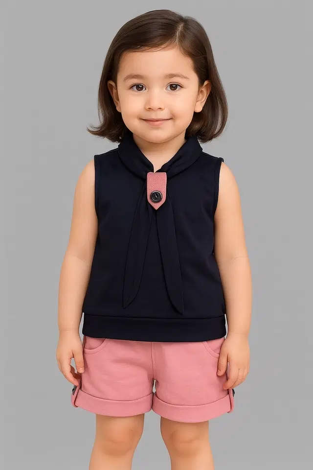 Polyester Printed Clothings Set for Girls, Black & Peach (18)
