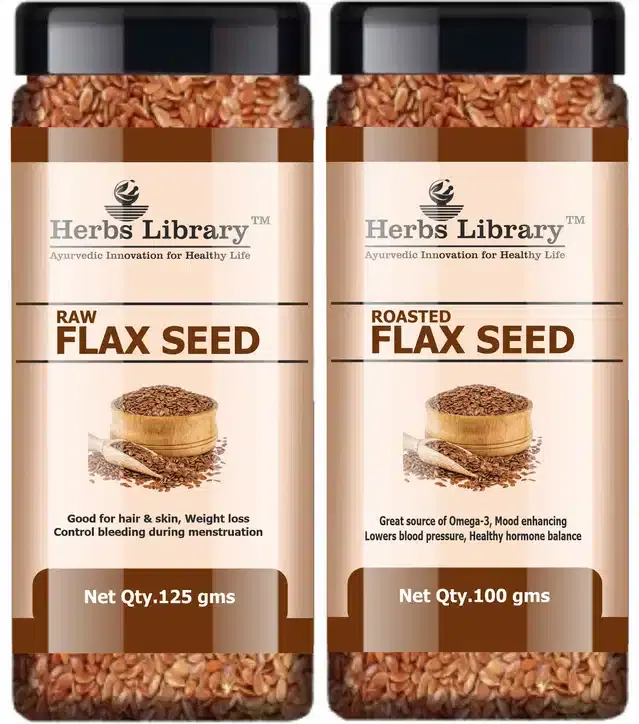 Herbs Library Raw Flax and Roasted Flax Seeds, Pack of 2, 125 g
