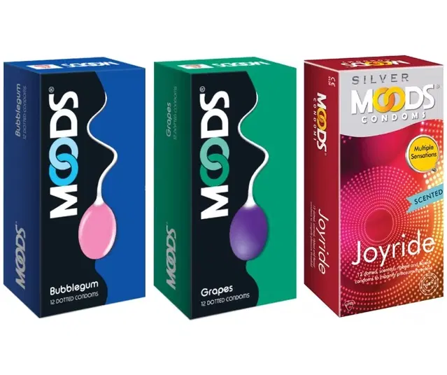 Moods Bubblegum with Grapes & Joy Ride 12 Pcs Dotted Condoms for Men, Set of 3