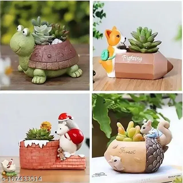 Terracotta Decorative Pots for Home Decor, Multicolor, Pack of 4