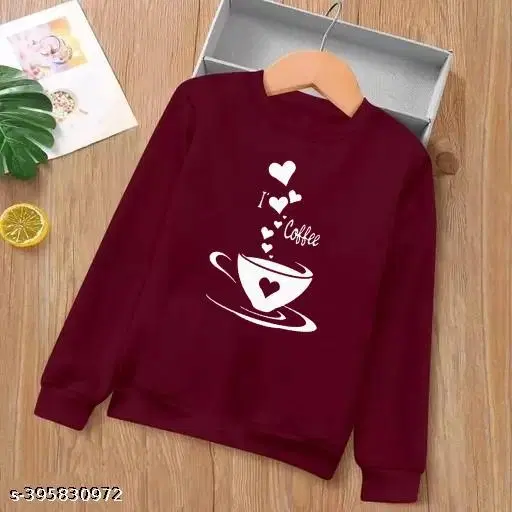 Cotton Printed Sweatshirt for Women (Maroon, S)