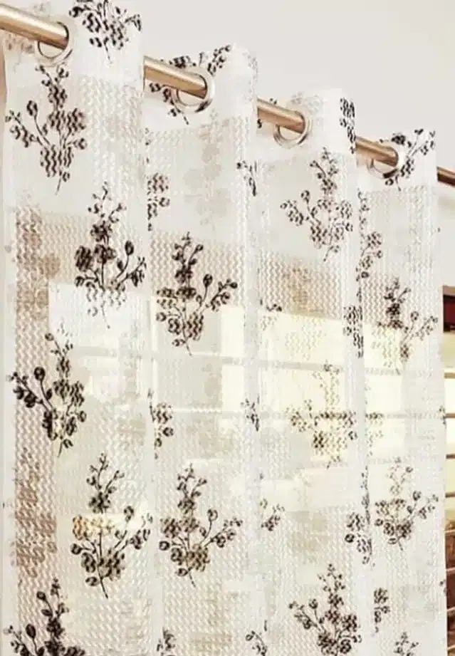 Netted Printed Window & Door Curtains, Pack of 2, Brown, 5 feet