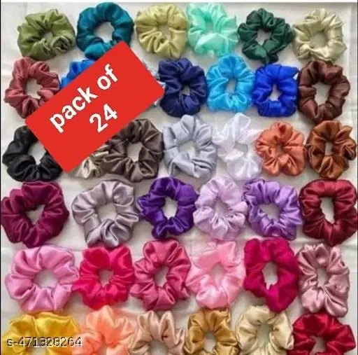 Stylish Fabric Scrunchies for Women (Multicolor, Pack of 24)