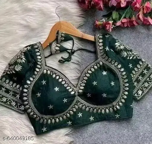 Silk Embroidered Blouse for Women, Green (Free Size)