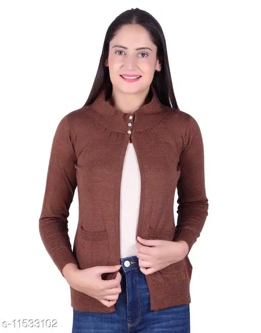 Acrylic Solid Sweater for Women (Brown, XL)