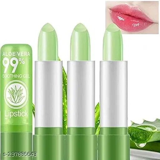 Moisture Aloe Vera Natural Changing Color Long-Lasting   Protect Lips Care Lip Balm Lipstick Aloevera  (Pack of: 3, 6 g)