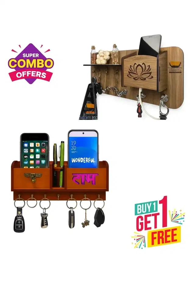 KC Art Wooden Key Holder, Combo Pack of 2