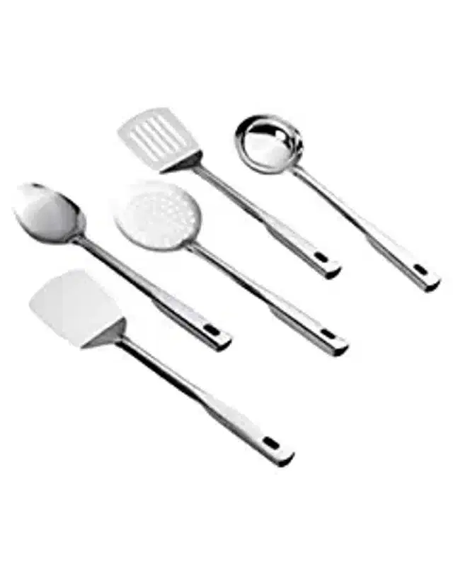 Stainless Steel Kitchen Ladle, Silver, Set of 5