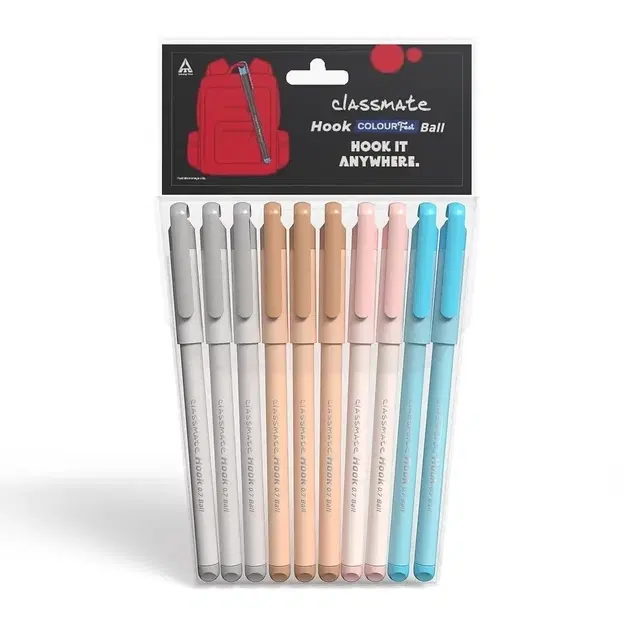 Classmate Hook Ball Pen, Limited Edition Pastel Colours, Blue, 0.7 Mm, Pack Of 10