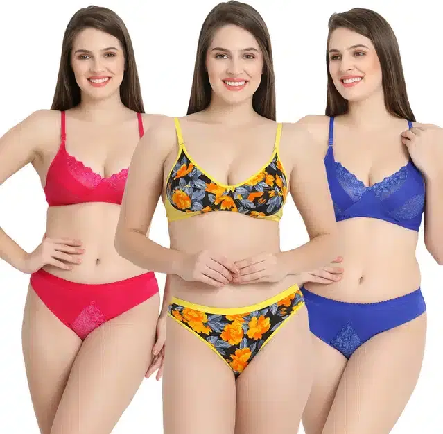 Hosiery Lingerie Set for Women, Set of 3 (Multicolor, 32)