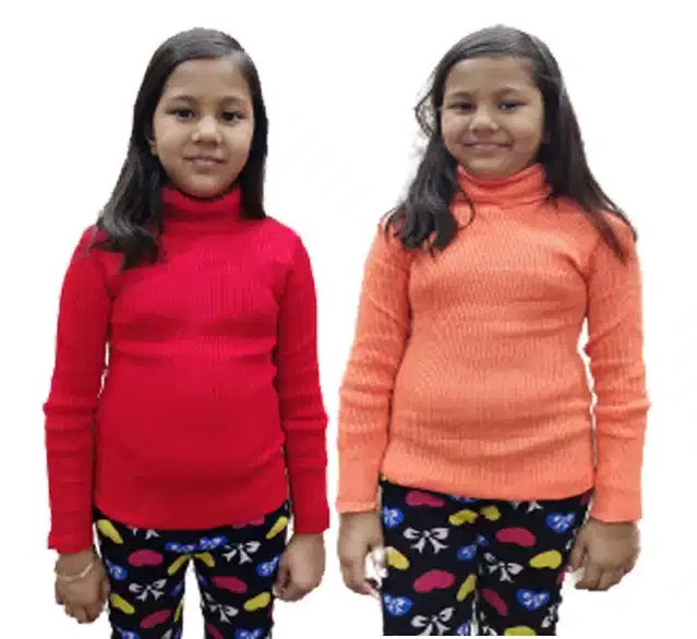 Full Sleeves Solid Sweater for Girls, Pack of 2 (Pink & Orange, 3-6 Months)
