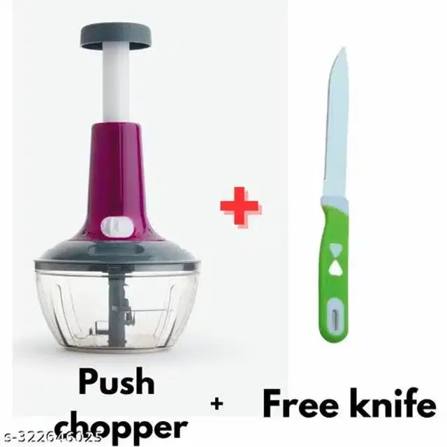 Plastic Manual Vegetables Chopper, 650 ml with Kitchen Knife, Multicolor, Set of 2