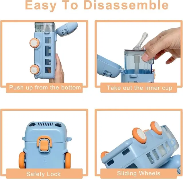 Plastic Bus Shape Sipper Bottle for Kids, Multicolor (1000 ml)