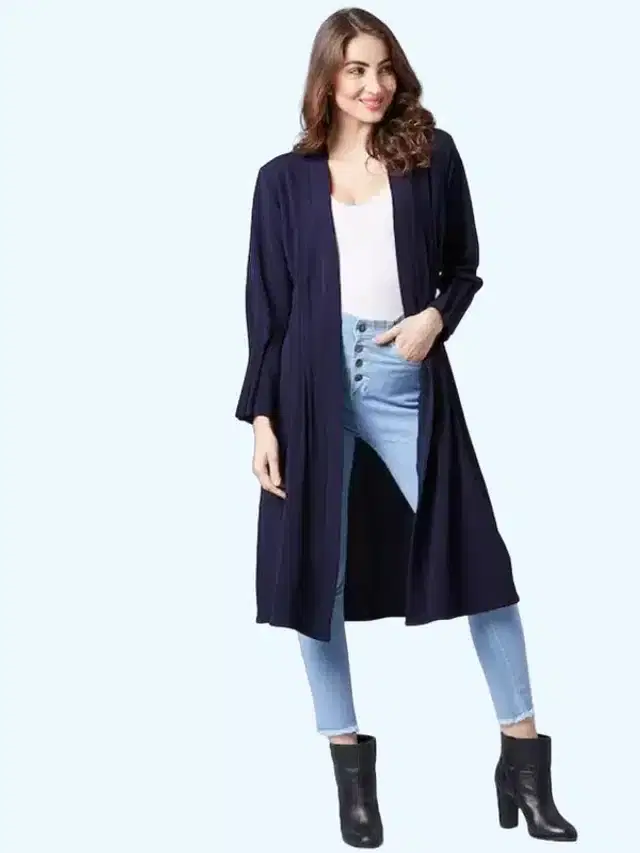 Full Sleeves Shrug for Women (Blue, S)