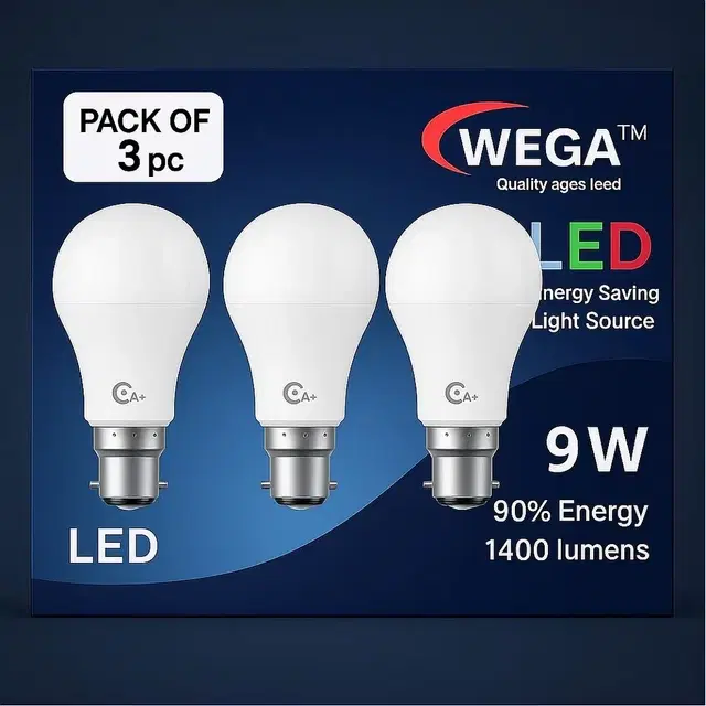 Wega 9 W Standard B22 LED Bulb (Cool White) (Pack of 3)