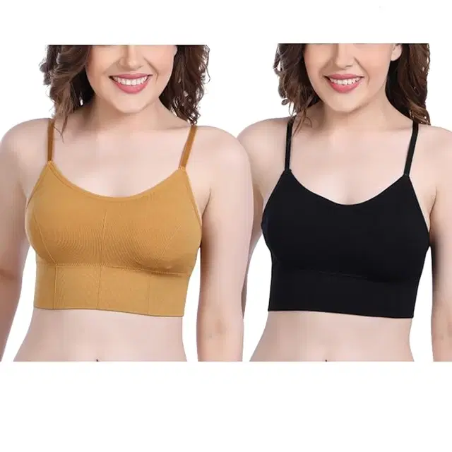 Cotton Blend Padded Camisole Bra for Women, Pack of 2 (Multicolor, Free Size)
